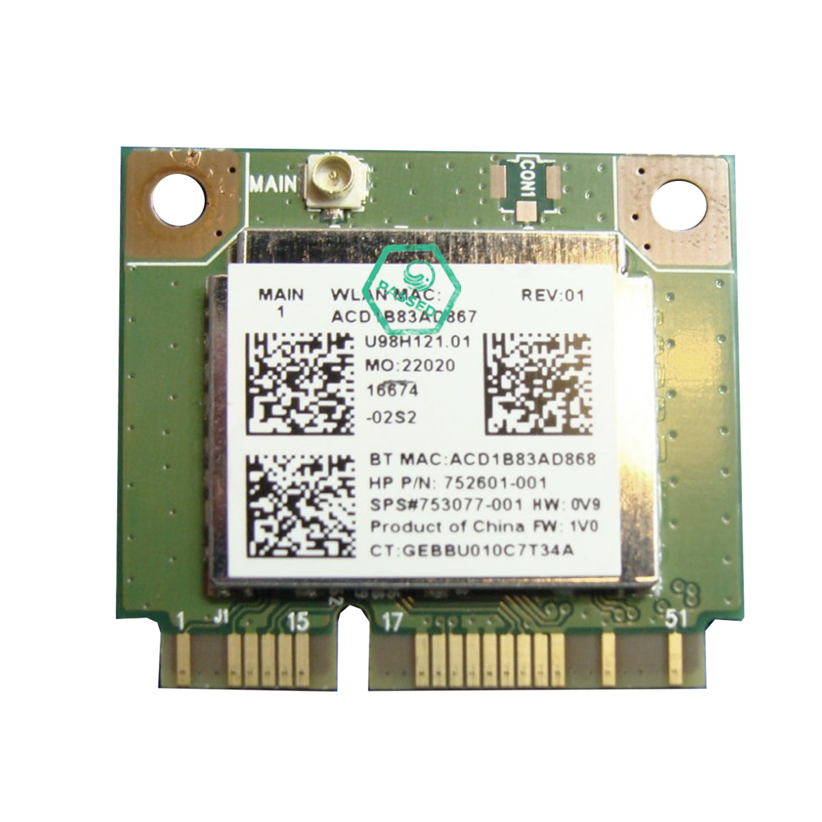 752601-001 HP Wlan R Skyray Bgn 1x1 Bt4 Cb