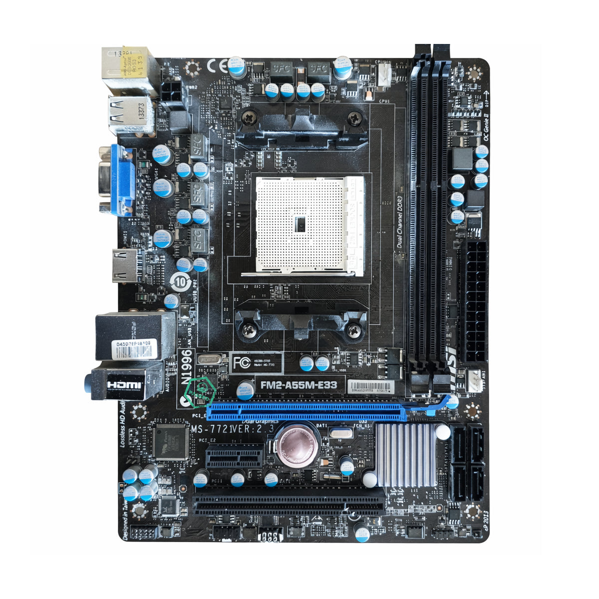 FM2-A55M-E33 MSI A55M-E33 Socket FM2+ AMD A55 AMD Athlon/ AMD A-Series Processors Support DDR3 2x DIMM 4x SATA 3.0Gb/s Micro-ATX Motherboard (Refurbished)