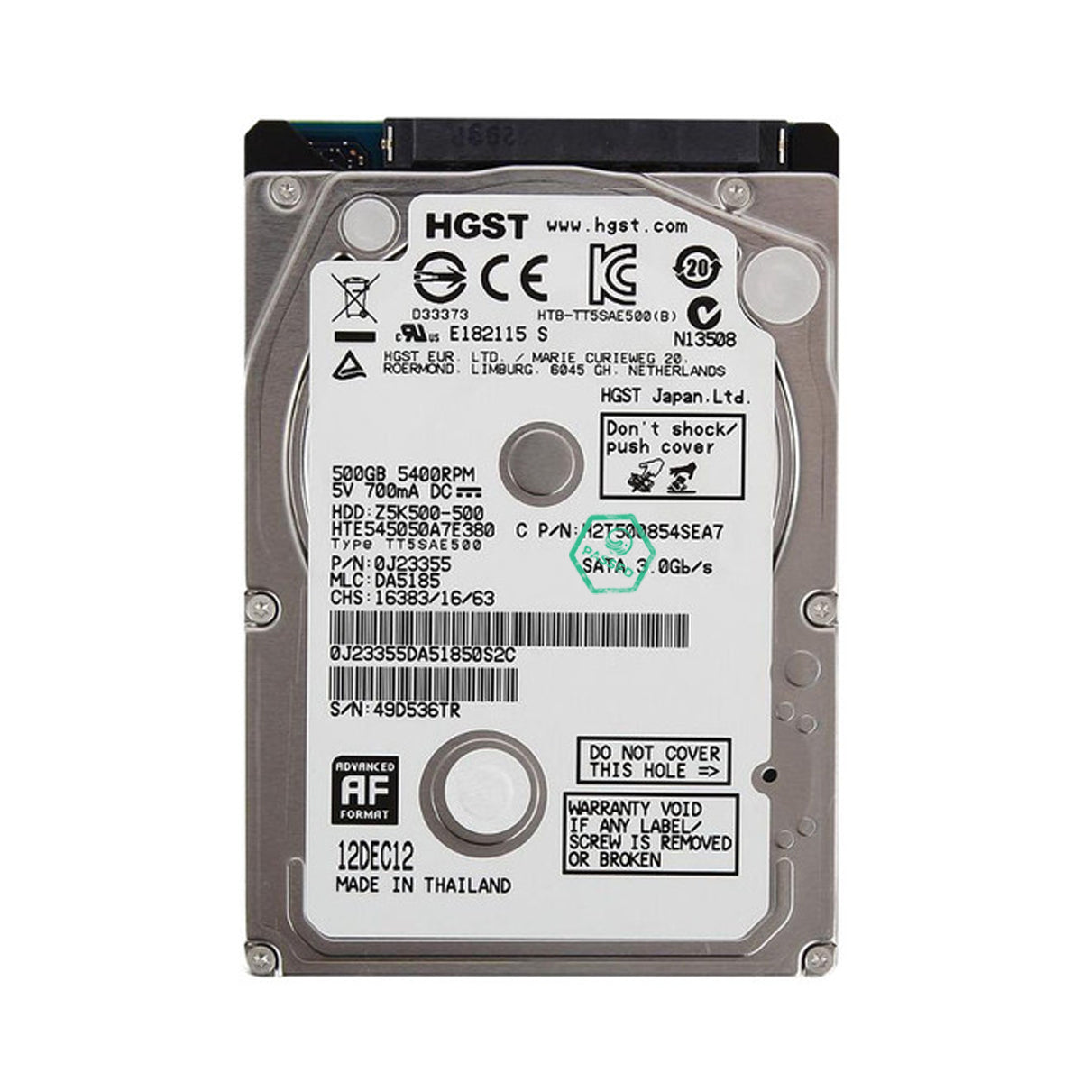 H2T500854S7 100% Health HGST Hitachi Travelstar Z5K500 500GB 5400RPM SATA 3Gbps 8MB Cache 2.5-inch Internal Hard Drive