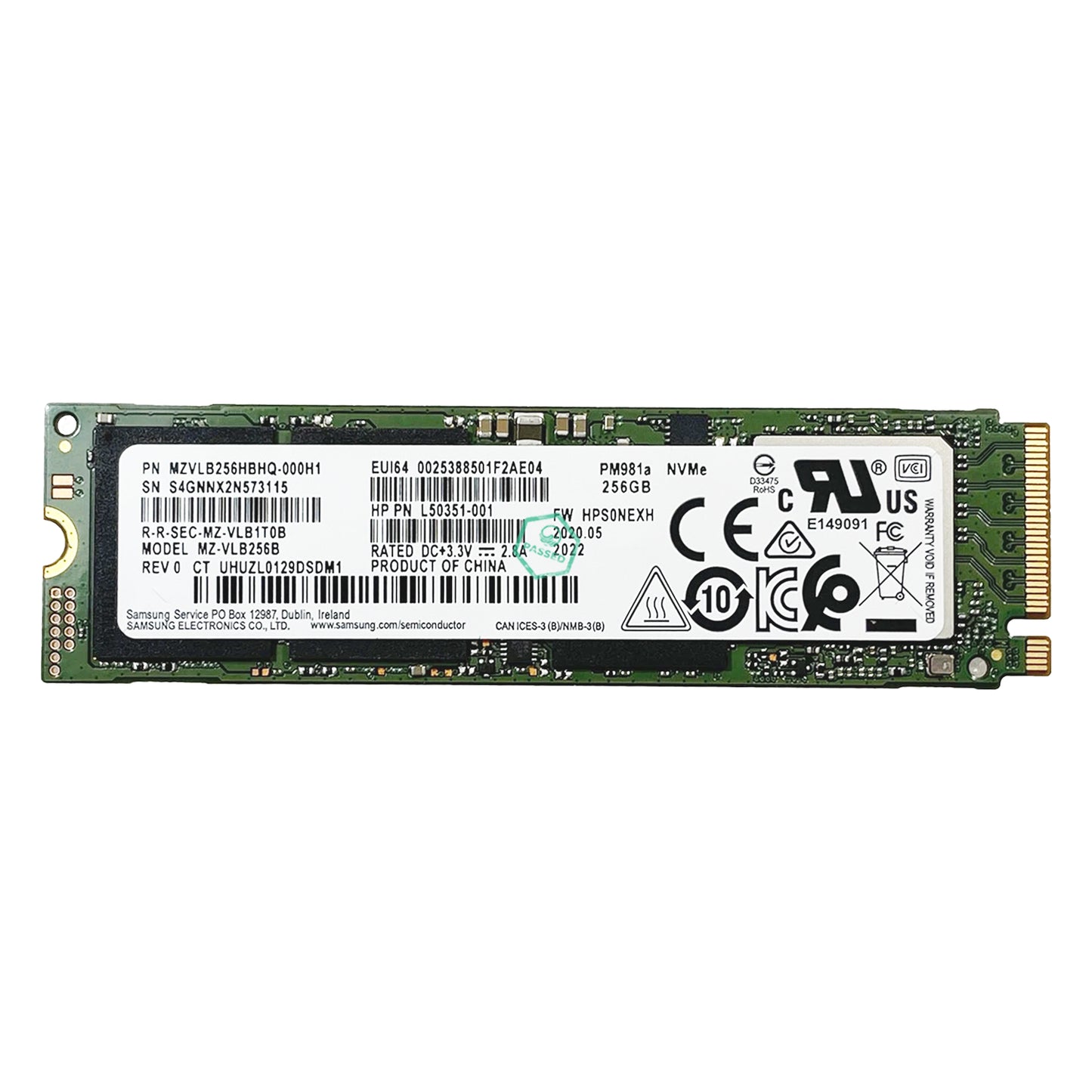 MZVLB256HBHQ Samsung PM981a Series 256GB TLC PCI Express 3.0 x4 NVMe (AES-256 / TCG Opal 2.0) M.2 2280 Internal Solid State Drive (SSD)