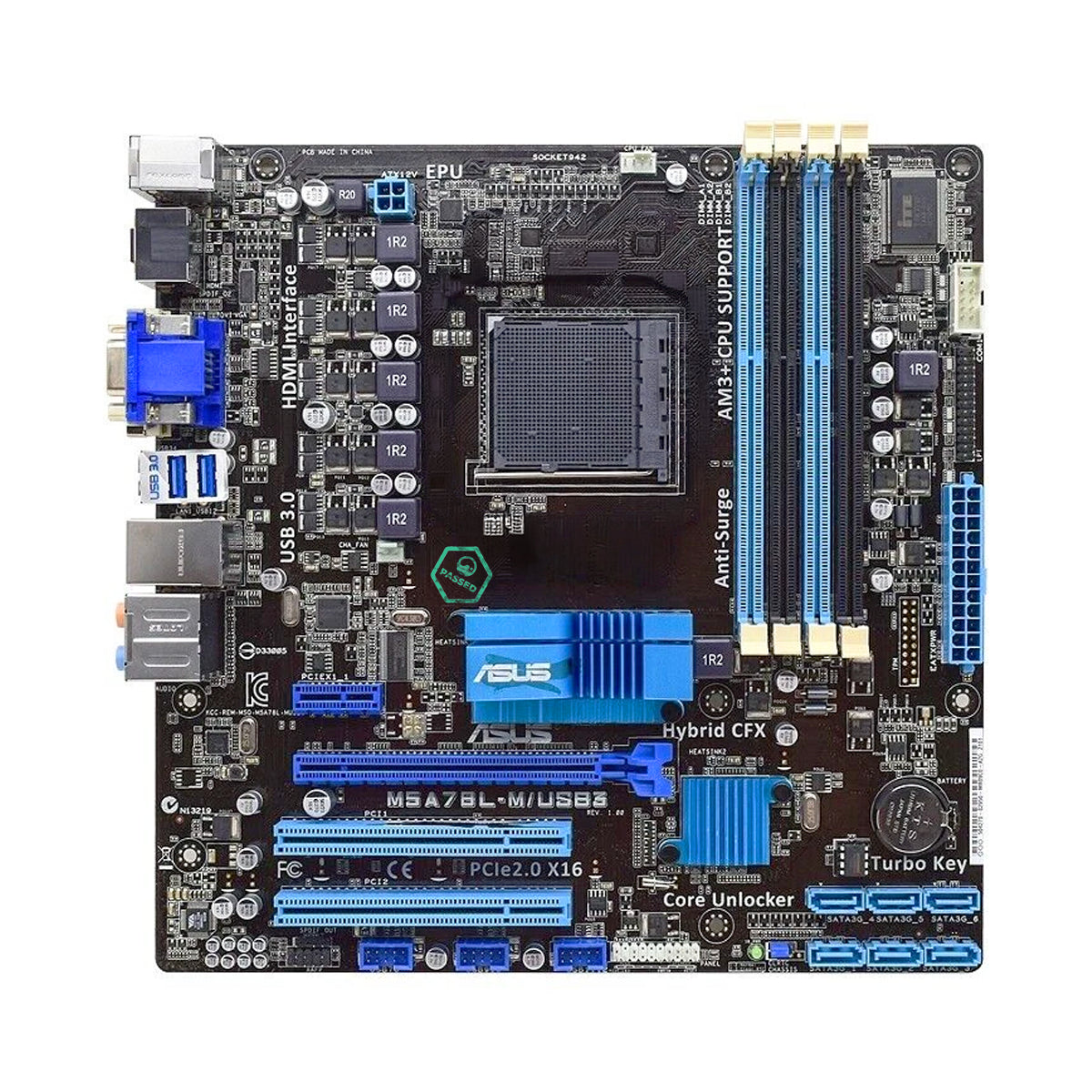 M5A78L-M/USB3 ASUS Socket AM3+ AMD 760G + SB710 Chipset AMD Phenom II/ AMD Athlon II/ AMD Sempron Processors Support DDR3 4x DIMM 6x SATA 3.0G/s Micro-ATX Motherboard (Refurbished)