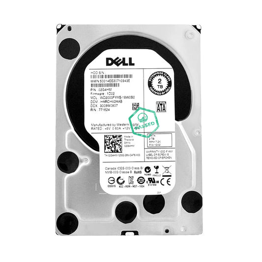 02G4HM Dell 2TB 7200RPM SATA 3Gbps 64MB Cache 3.5-inch Internal Hard Drive with Tray for PowerEdge Serves