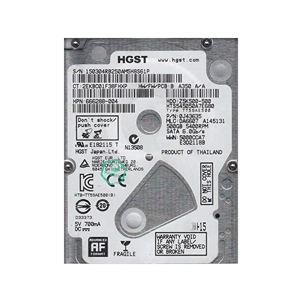 0J43635 HGST Hitachi Travelstar Z5K500 500GB 5400RPM SATA 6Gbps 8MB Cache (512e) 2.5-inch Internal Hard Drive