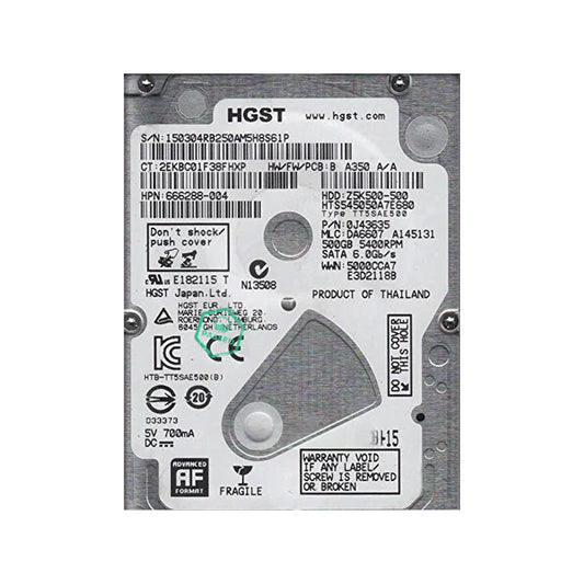 0J43635 HGST Hitachi Travelstar Z5K500 500GB 5400RPM SATA 6Gbps 8MB Cache (512e) 2.5-inch Internal Hard Drive