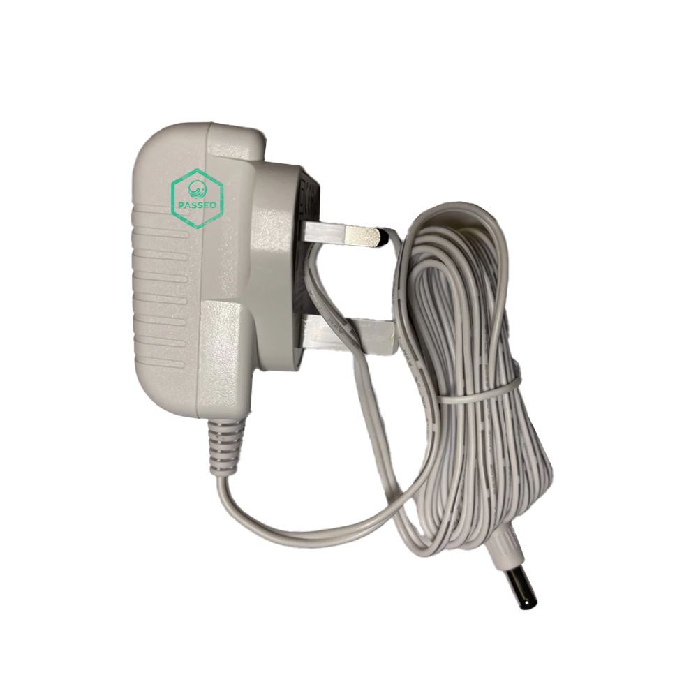 UK 3-Pin to DC 5.5×2.1mm Power Cable – White – 1.5m