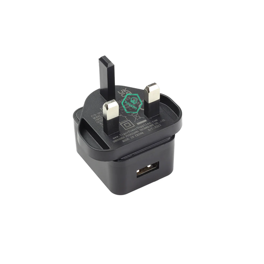 UK 3-Pin to USB-A Female Adapter – Black