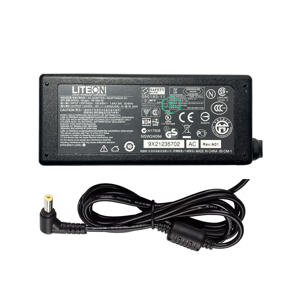 C5 Female to AC Adapter Cable – 5.5×1.7mm – 19V 3.42A – Black – 2m