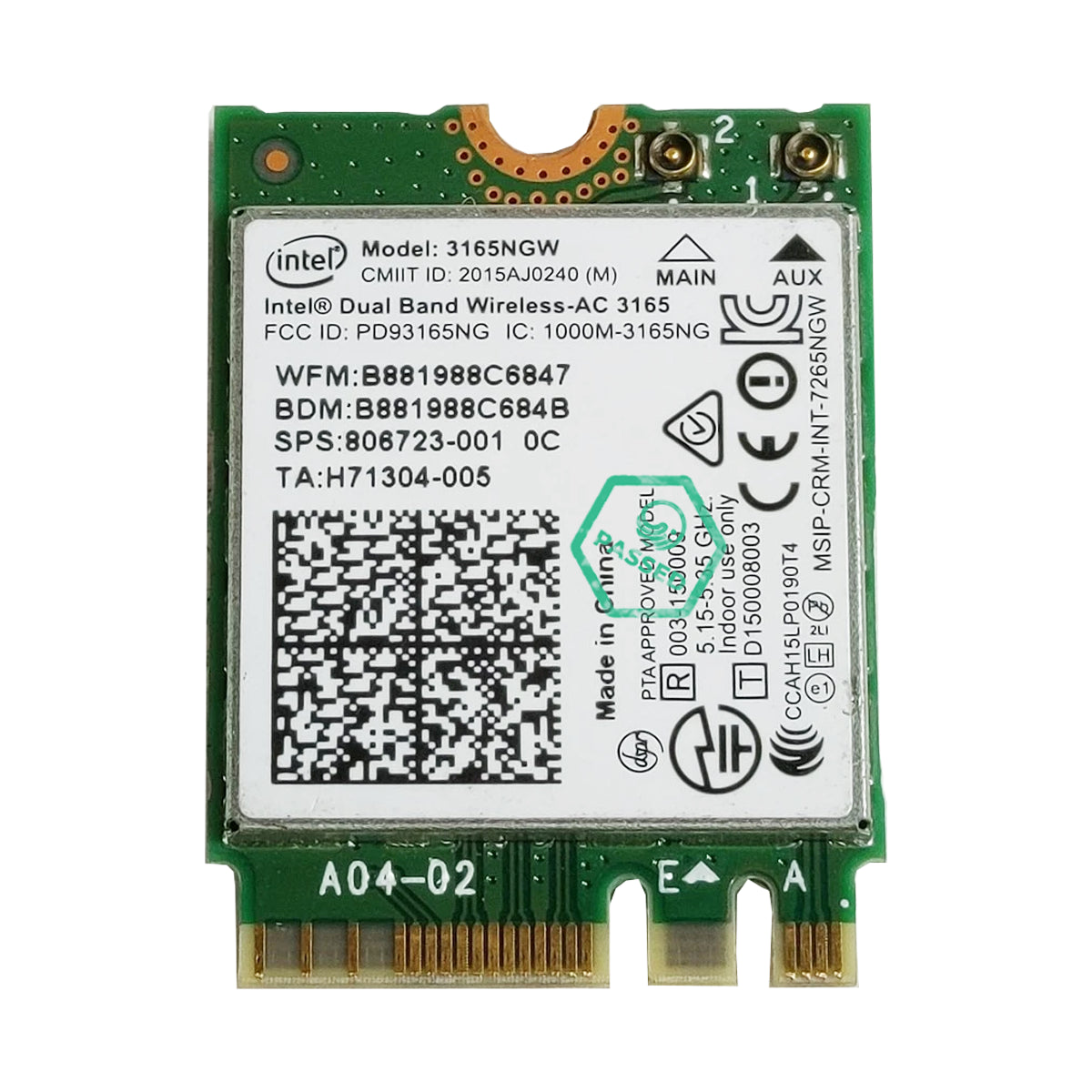 Intel Wireless Adapter Card for Intel 3165ngw ac dual band Wireless AC NGFF Card