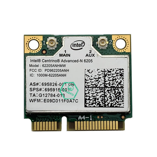 62205ANHMW Intel Advanced-N Centrino 6205 Dual Band 300Mbps 2.4GHz / 5GHz IEEE 802.11a/b/g/n Half Mini PCI Express Wireless Network Card