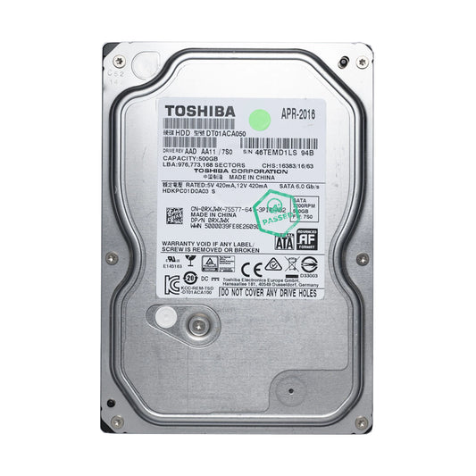 DT01ACA050 Toshiba Desktop 500GB 7200RPM SATA 6Gbps 32MB Cache (512e) 3.5-inch Internal Hard Drive