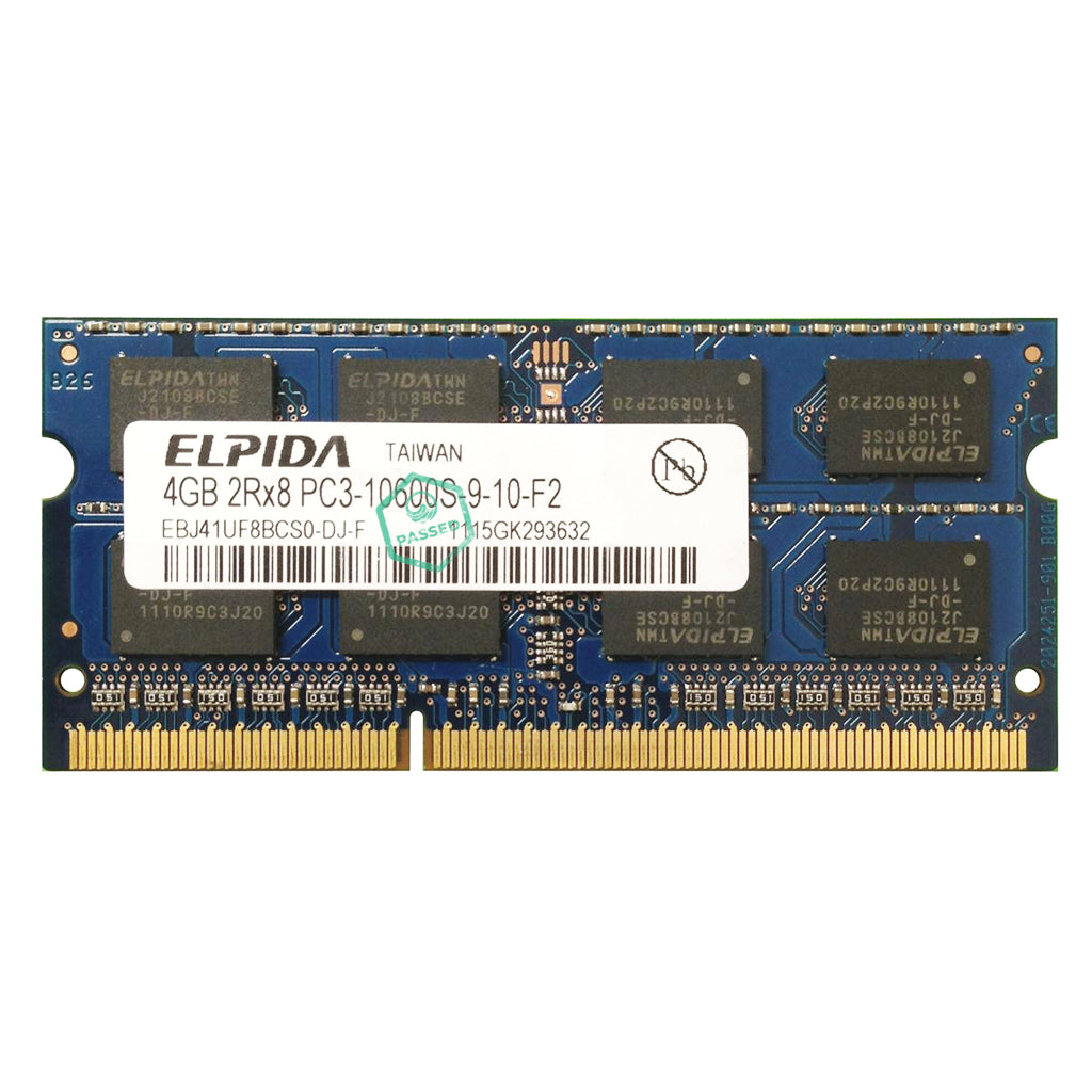 EBJ41UF8BCS0-DJ-F Elpida 4GB PC3-10600 DDR3-1333MHz non-ECC Unbuffered CL9 204-Pin SoDimm Dual Rank Memory Module