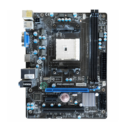 FM2-A55M-E33 MSI A55M-E33 Socket FM2+ AMD A55 AMD Athlon/ AMD A-Series Processors Support DDR3 2x DIMM 4x SATA 3.0Gb/s Micro-ATX Motherboard (Refurbished)