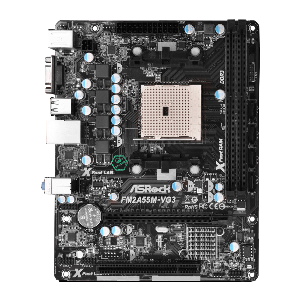 FM2A55MDGSR20 ASRock Socket FM2 AMD A55 Chipset FM2 100W Processors Support DDR3 2x DIMM 6x SATA2 3.0Gb/s Micro-ATX Motherboard (Refurbished)