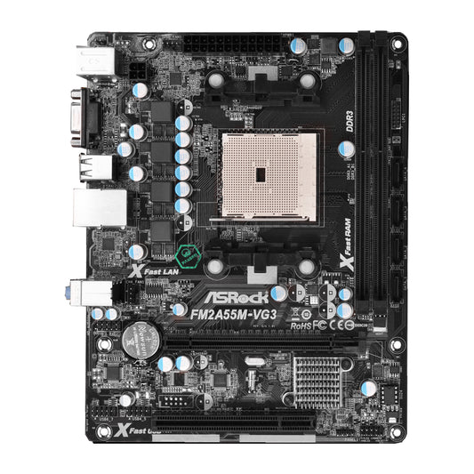 FM2A55MDGSR20 ASRock Socket FM2 AMD A55 Chipset FM2 100W Processors Support DDR3 2x DIMM 6x SATA2 3.0Gb/s Micro-ATX Motherboard (Refurbished)