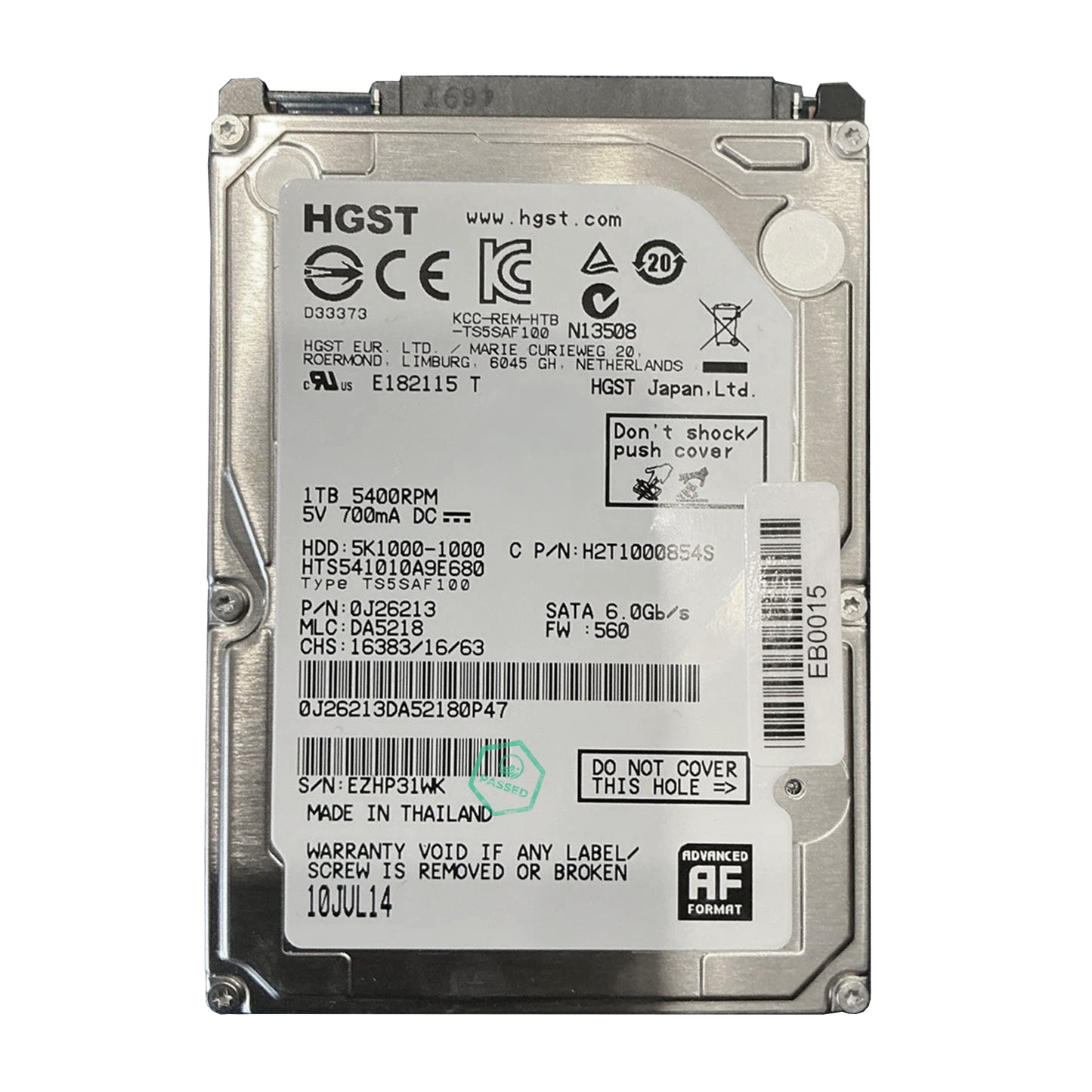 H2T1000854S HGST Hitachi Travelstar 5K1000 1TB 5400RPM SATA 6Gbps 8MB Cache (512e) 2.5-inch Internal Hard Drive