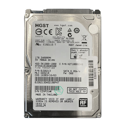 H2T1000854S HGST Hitachi Travelstar 5K1000 1TB 5400RPM SATA 6Gbps 8MB Cache (512e) 2.5-inch Internal Hard Drive