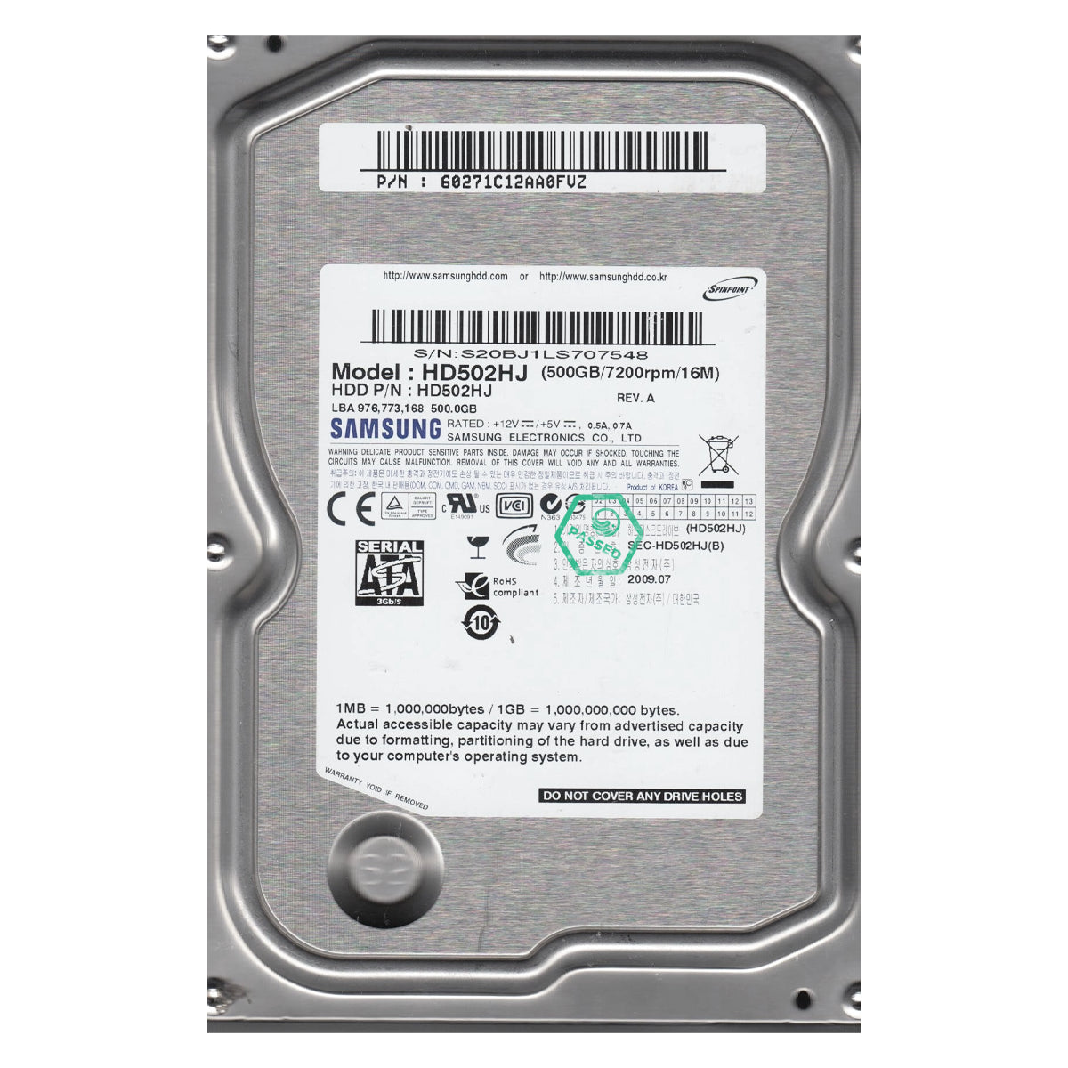 90% Health HD502HJ Samsung Spinpoint F3 500GB 7200RPM SATA 3Gbps 16MB Cache 3.5-inch Internal Hard Drive