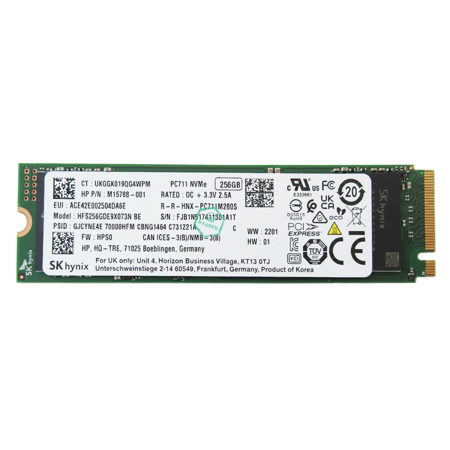 M16788-001 HP 256GB PCI Express NVMe 3.0 M.2 2280 Solid State Drive