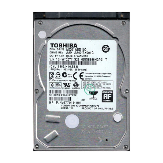 MQ01ABD100 Toshiba Mobile 1TB 5400RPM SATA 3Gbps 8MB Cache (512e) 2.5-inch Internal Hard Drive
