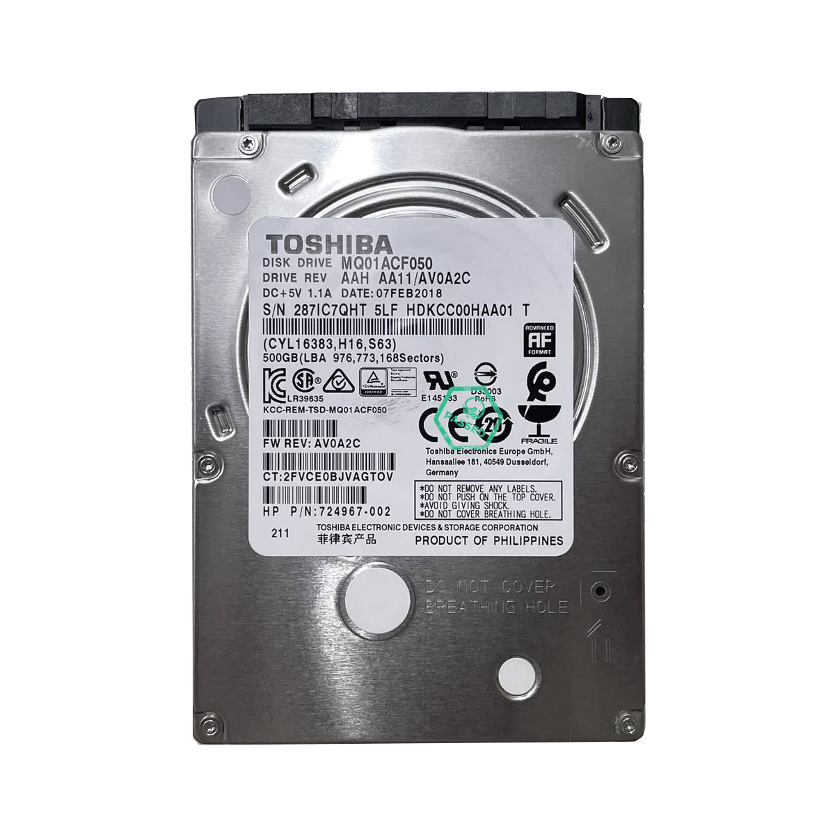 MQ01ACF050 Toshiba Mobile Thin 500GB 7200RPM SATA 6Gbps 16MB Cache (512e) 2.5-inch Internal Hard Drive