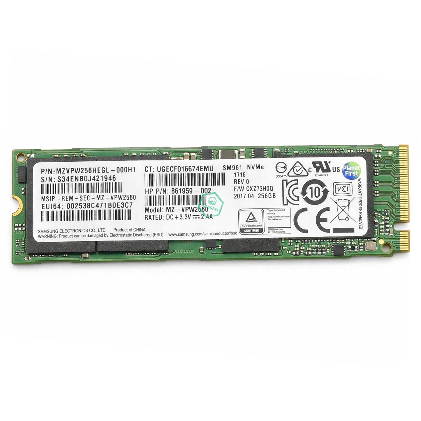 MZVPW256HEGL Samsung SM961 Series 256GB MLC PCI Express 3.0 x4 NVMe M.2 2280 Internal Solid State Drive (SSD)