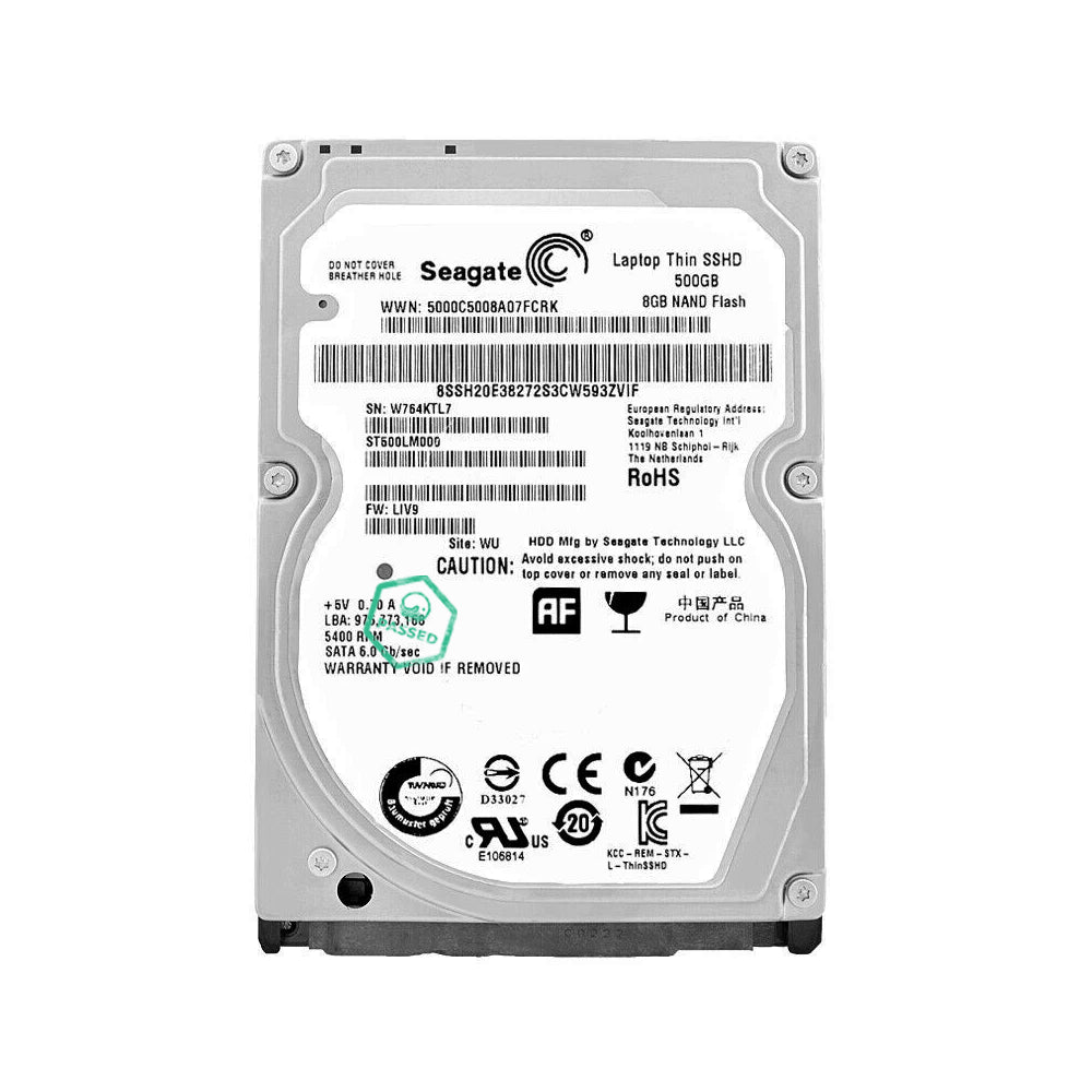 ST500LM000 Seagate Laptop SSHD 500GB 5400RPM SATA 6Gbps 64MB Cache 8GB MLC NAND SSD 2.5-inch Internal Hybrid Hard Drive