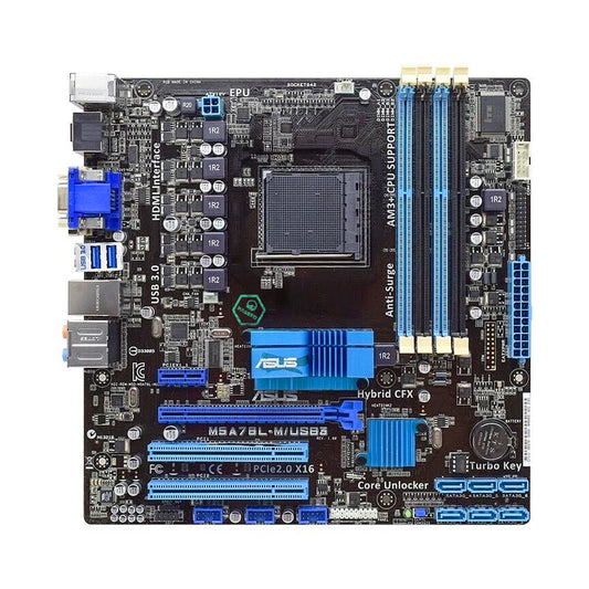 M5A78L-M/USB3 ASUS Socket AM3+ AMD 760G + SB710 Chipset AMD Phenom II/ AMD Athlon II/ AMD Sempron Processors Support DDR3 4x DIMM 6x SATA 3.0G/s Micro-ATX Motherboard (Refurbished)