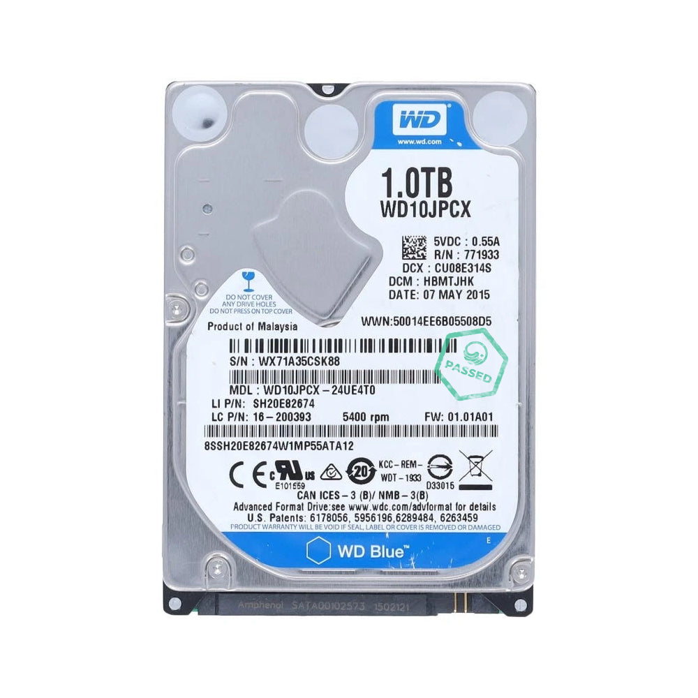 WD10JPCX Western Digital Blue 1TB 5400RPM SATA 6Gbps 16MB Cache 2.5-inch Internal Hard Drive
