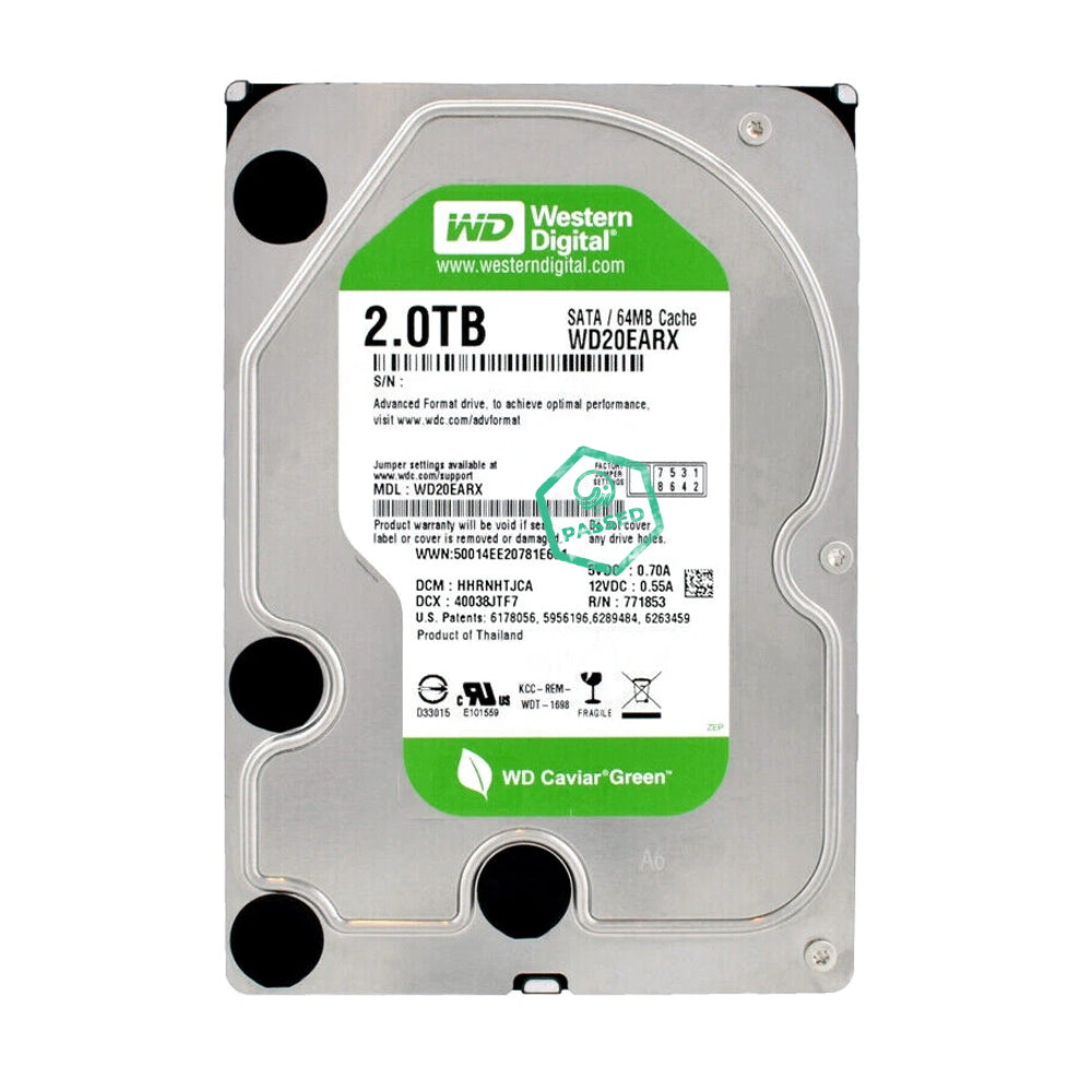 WD20EARX-00PASB0 Western Digital Caviar Green 2TB 5400RPM SATA 6Gbps 64MB Cache 3.5-inch Internal Hard Drive