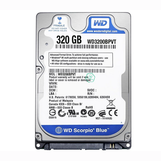 WD3200BPVT Western Digital Scorpio Blue 320GB 5400RPM SATA 3Gbps 8MB Cache 2.5-inch Internal Hard Drive