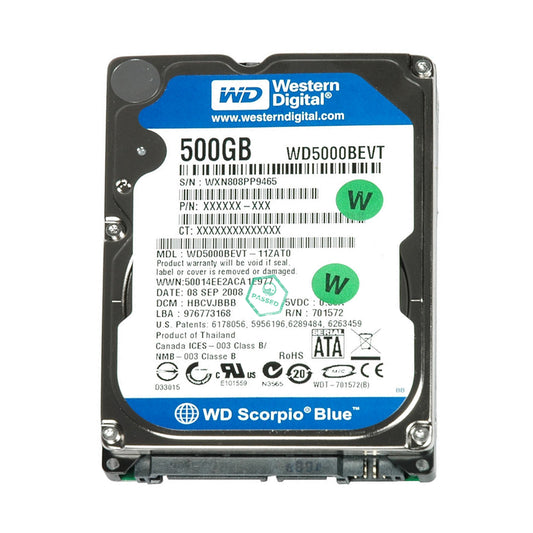 WD5000BEVT Western Digital Scorpio Blue 500GB 5400RPM SATA 3Gbps 8MB Cache 2.5-inch Internal Hard Drive