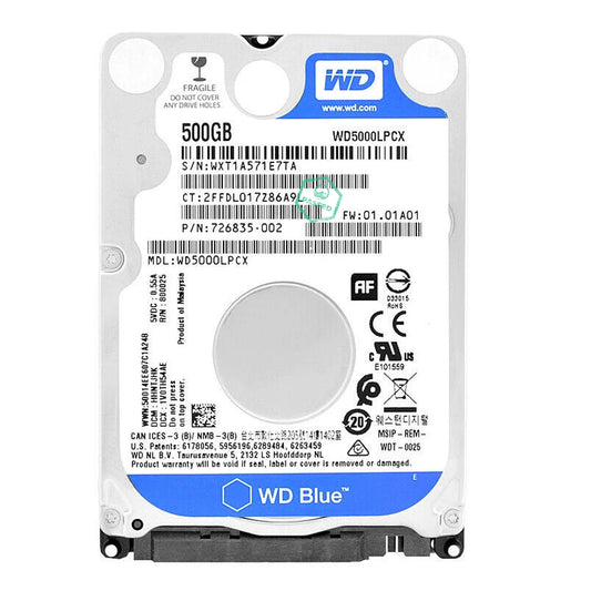 WD5000LPCX Western Digital Blue 500GB 5400RPM SATA 6Gbps 8MB Cache 2.5-inch Internal Hard Drive