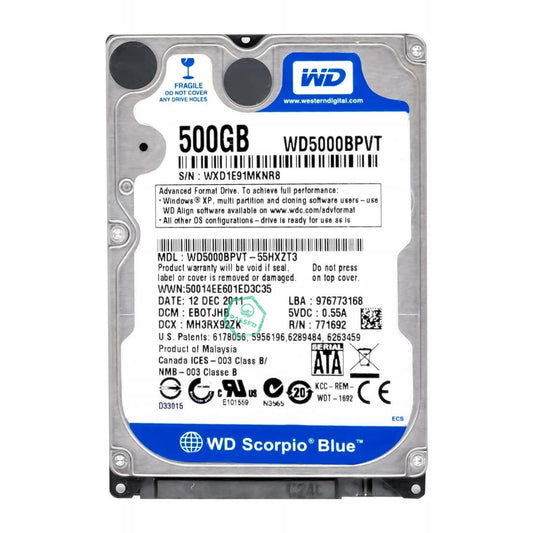 WD7500BPVT Western Digital Scorpio Blue 750GB 5400RPM SATA 3Gbps 8MB Cache 2.5-inch Internal Hard Drive